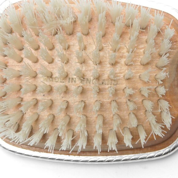 Vintage Vanity Dressing Table Brush Mirror Set England Metal Silver Wood - Picture 13 of 13